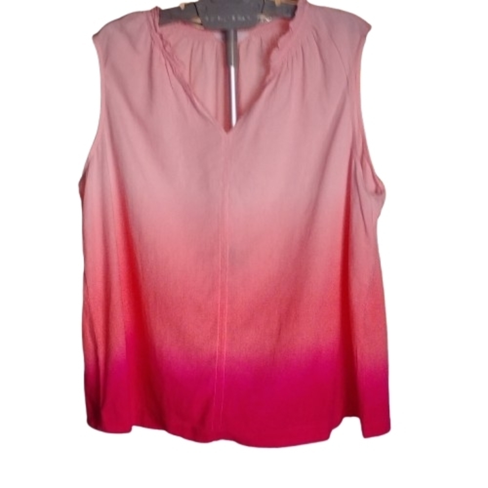 NWT Linen‑Blend Pink‑to‑Magenta Ombré Sleeveless Blouse XXL 20